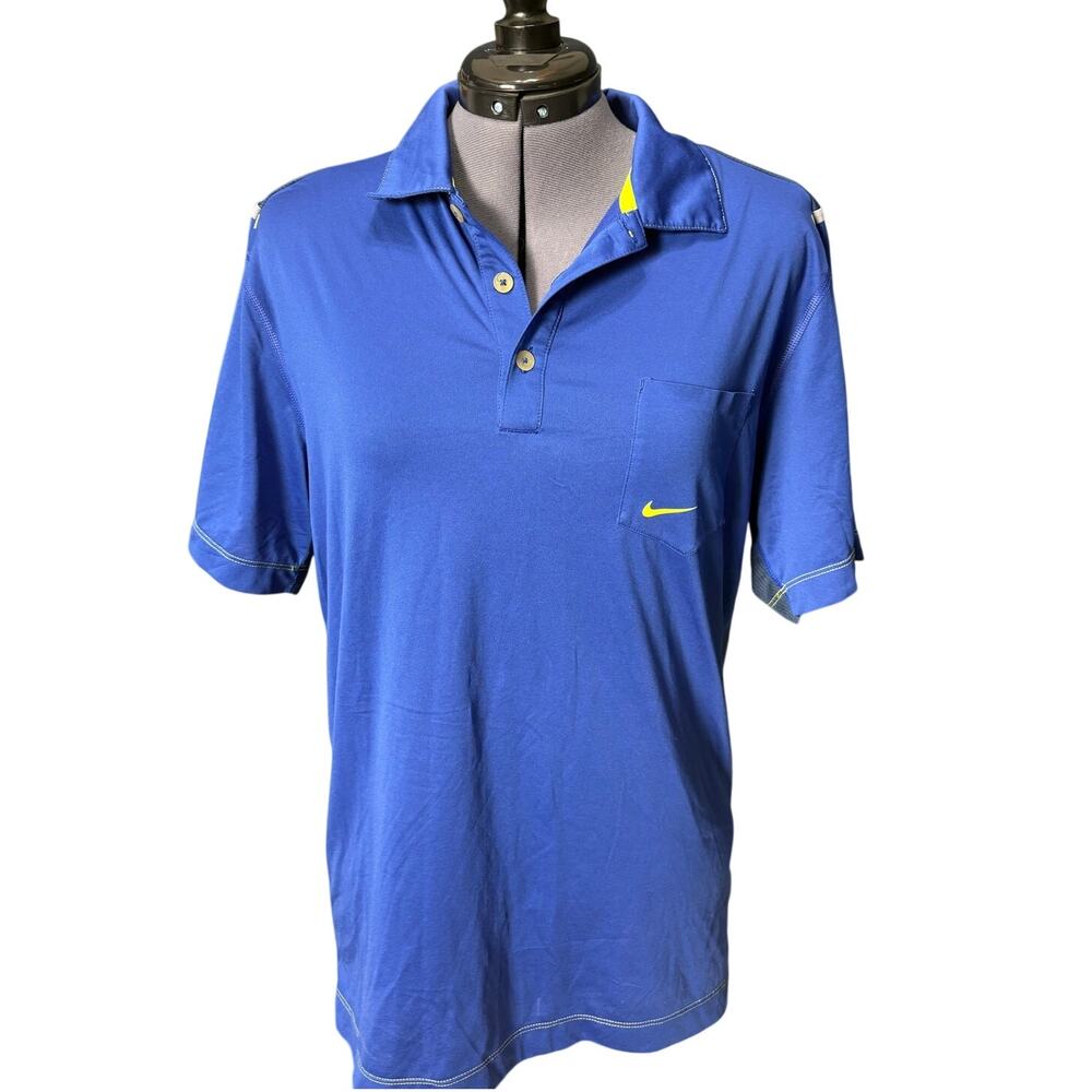 Nike Golf Tour Performance Polo Men's Sz Medium Blue Dri-FIT Herringbone Back